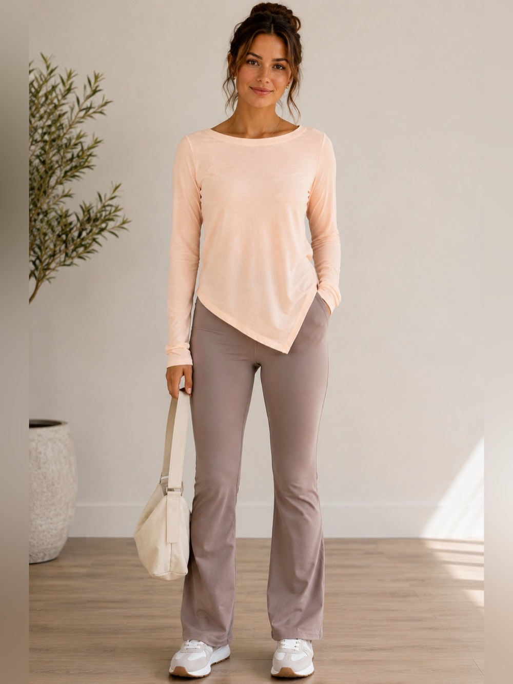 FINAL SALE Halara Lightweight Relaxed Asymmetrical Long Sleeve Peach
